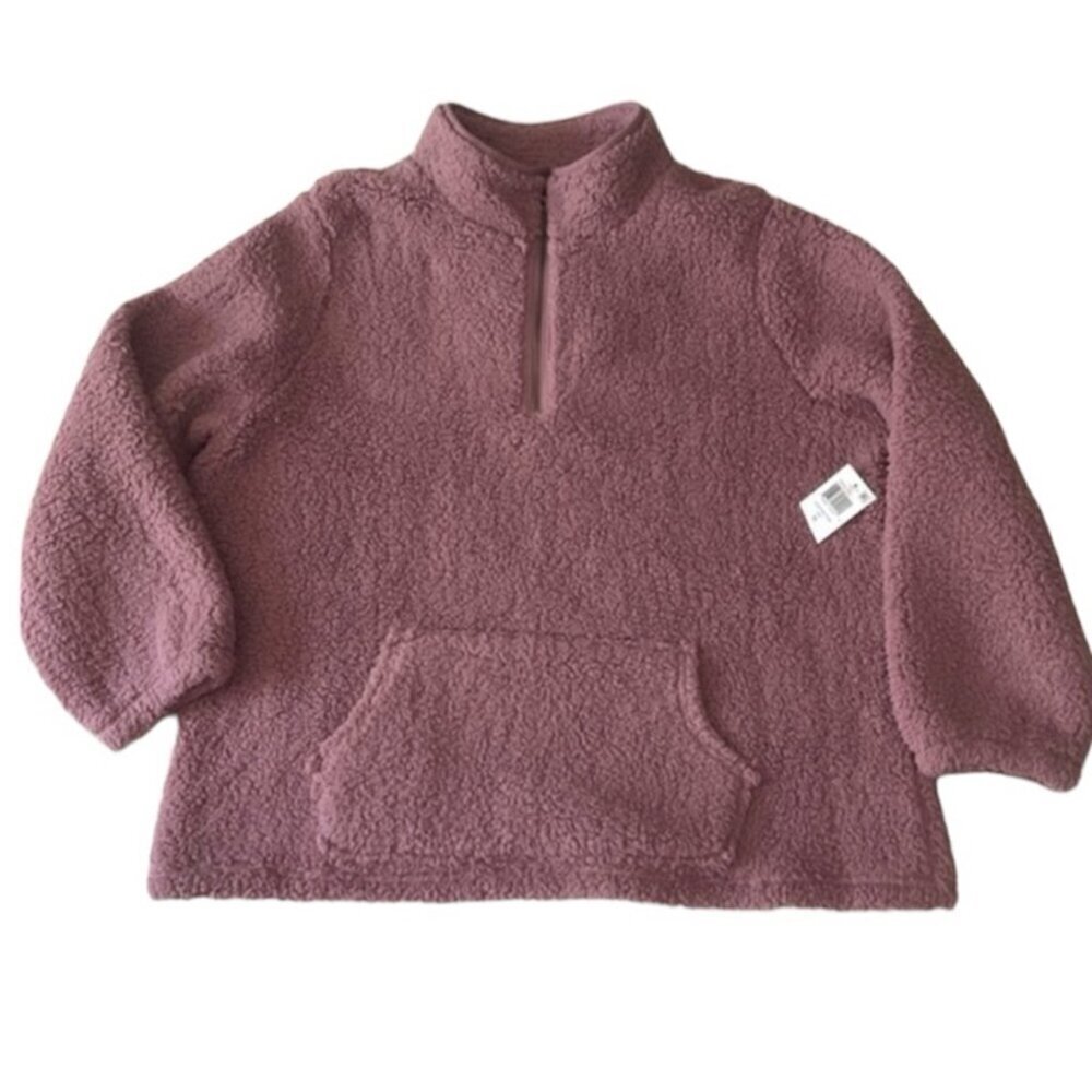 Style & Co NWT Solid Half-Zip Fleece Pullover in Purple Size 1X NEW